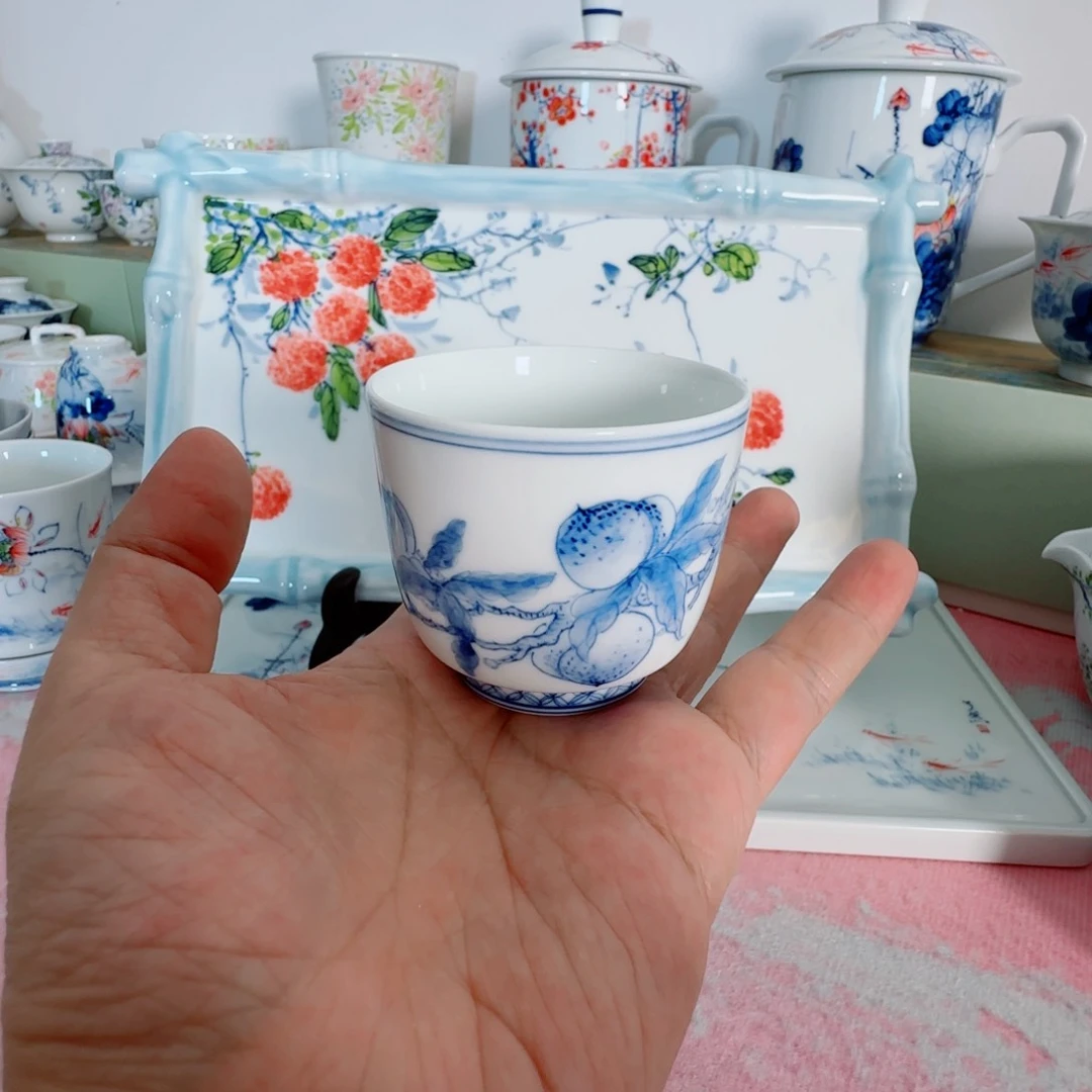 景德镇釉下青花五彩仙**诗手绘