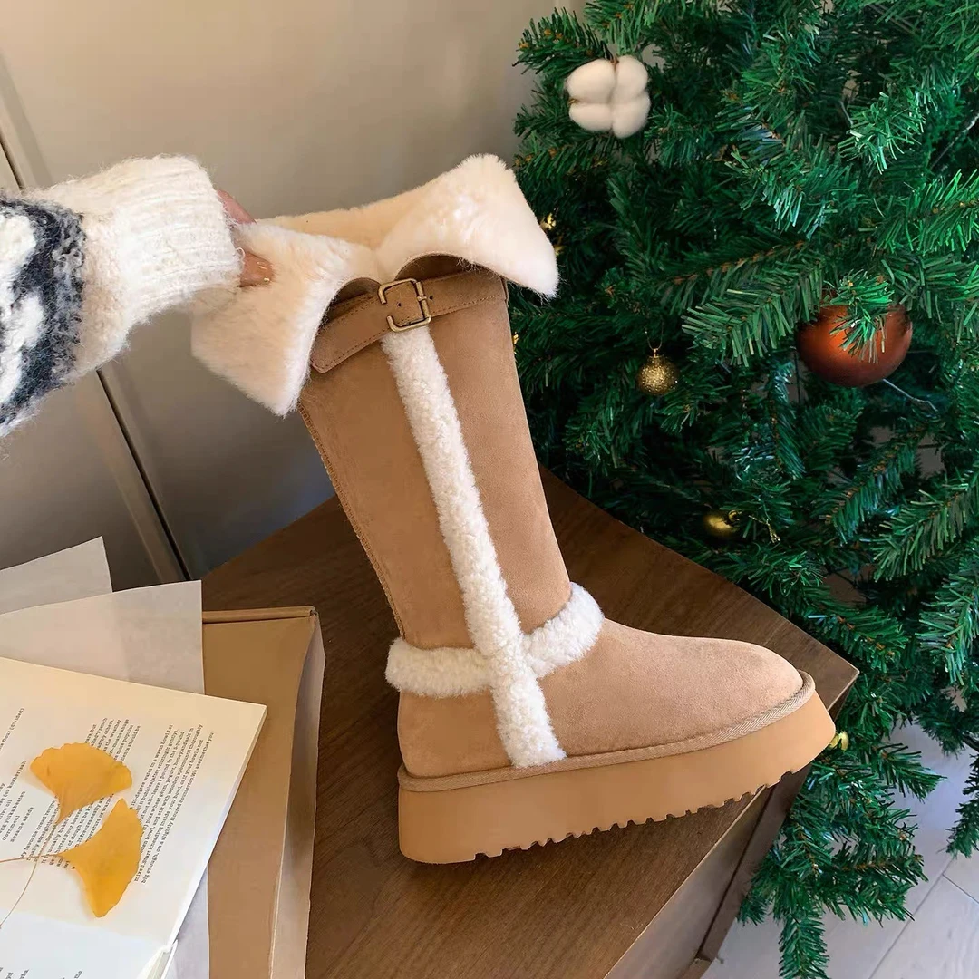 厚底灰色加绒保暖雪地靴女2025新款冬季防滑棉鞋加厚棉靴长筒百搭