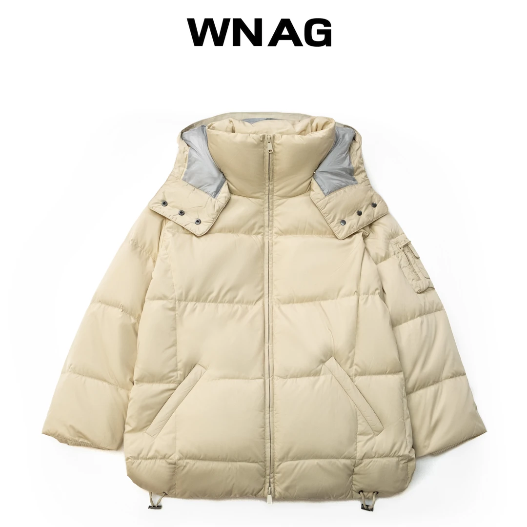 wnag【灰枫】羽绒服厚款时尚百搭连帽加绒短款长袖中长款YJ2175
