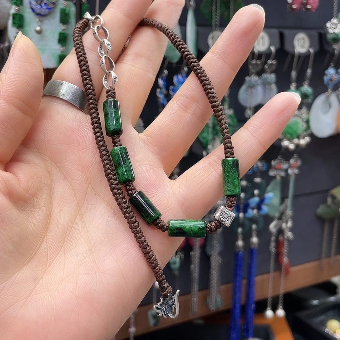 飘***叶翡翠银S925镶嵌颈饰Ghjgghg