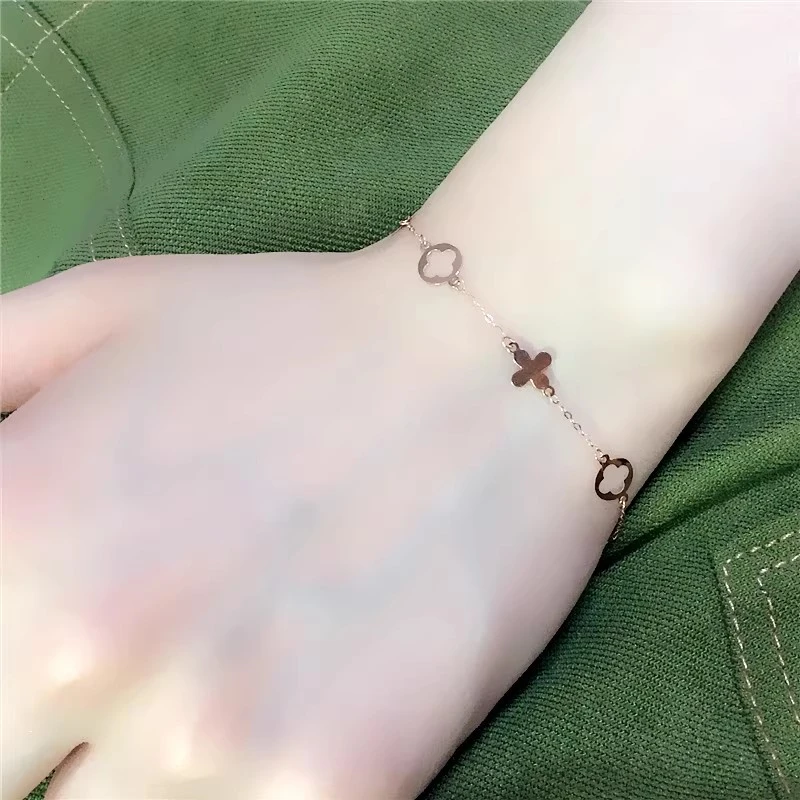 百搭秀气四叶草O链手链时尚简约百搭14K玫瑰金