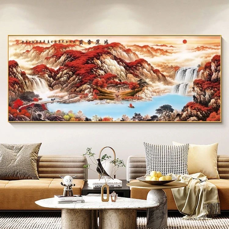 鸿运当头横幅装饰画2025山水画卧室办公室沙发背景客厅挂画