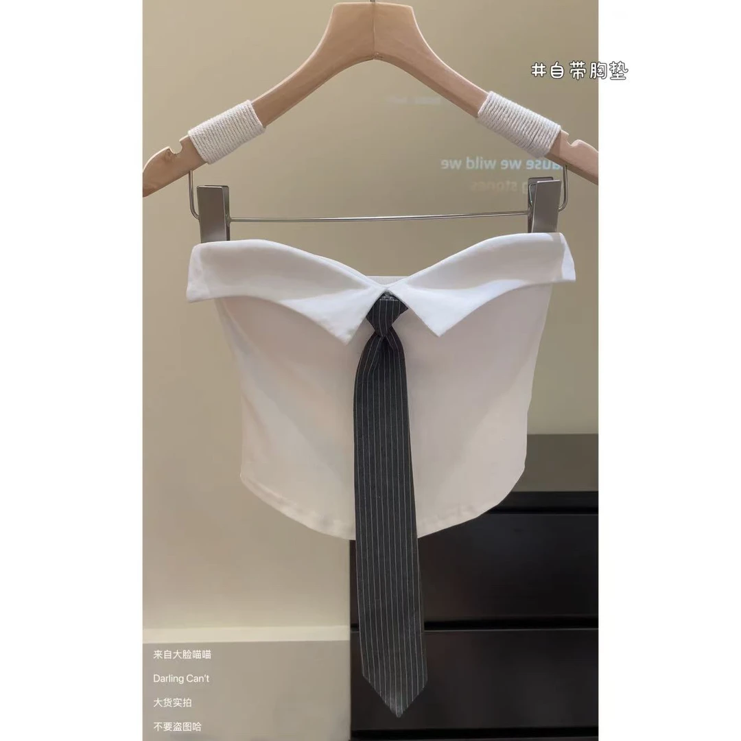 大脸喵 甜酷辣妹必备''天菜版 领带收腰抹胸背心外穿内搭