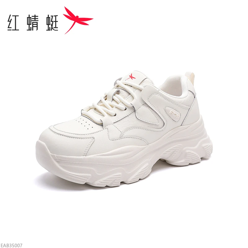 红蜻蜓面皮厚底增高老爹鞋女2025秋季新款透气时尚百搭休闲鞋J