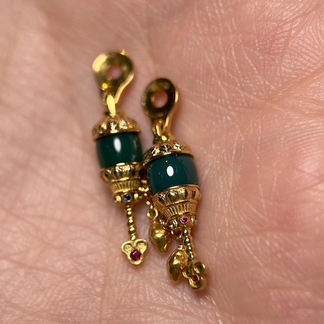 复古绿色文玩侧挂小提溜随形小吊坠手链女手串项链DIY百搭配件款.