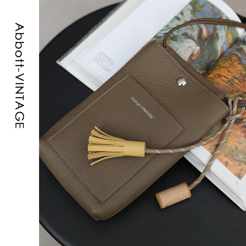 AbbottVINTAGE【Togo纹手机包】简约休闲手机包头层牛皮单肩斜挎