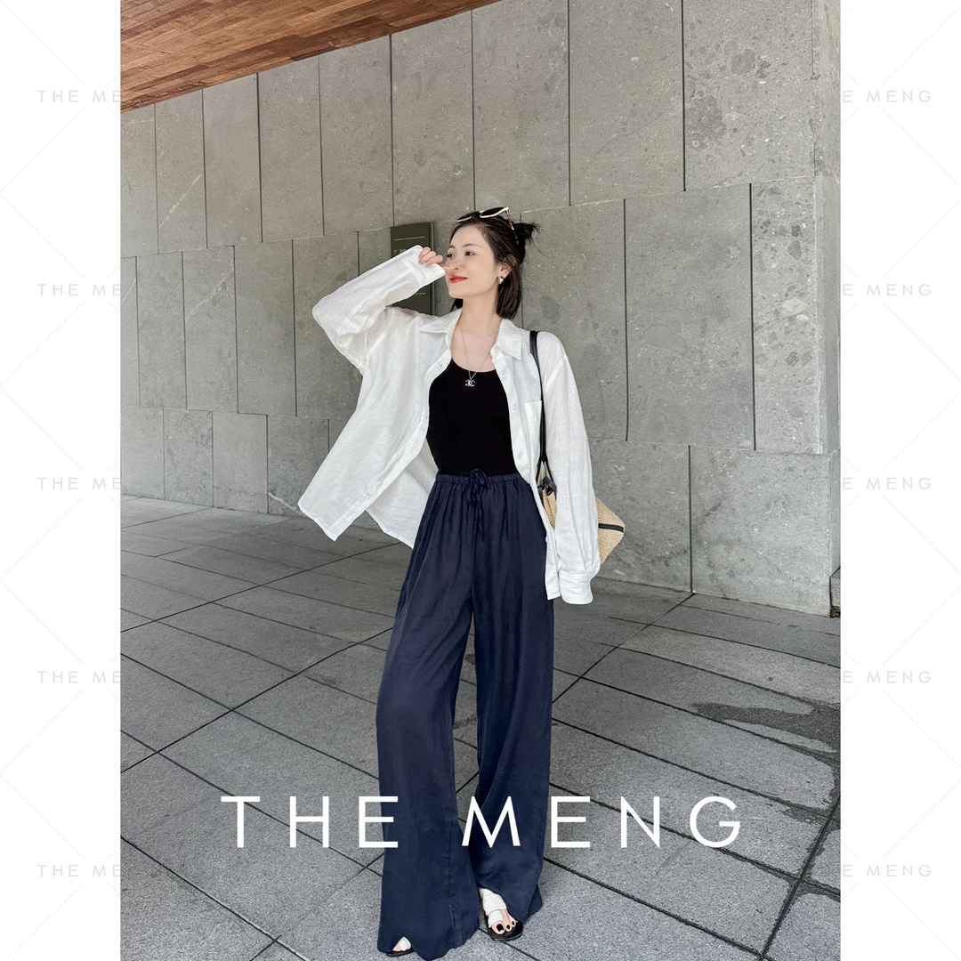THE MENG【麻味】100亚麻舒适透气抽绳收腰休闲裤#M242P037