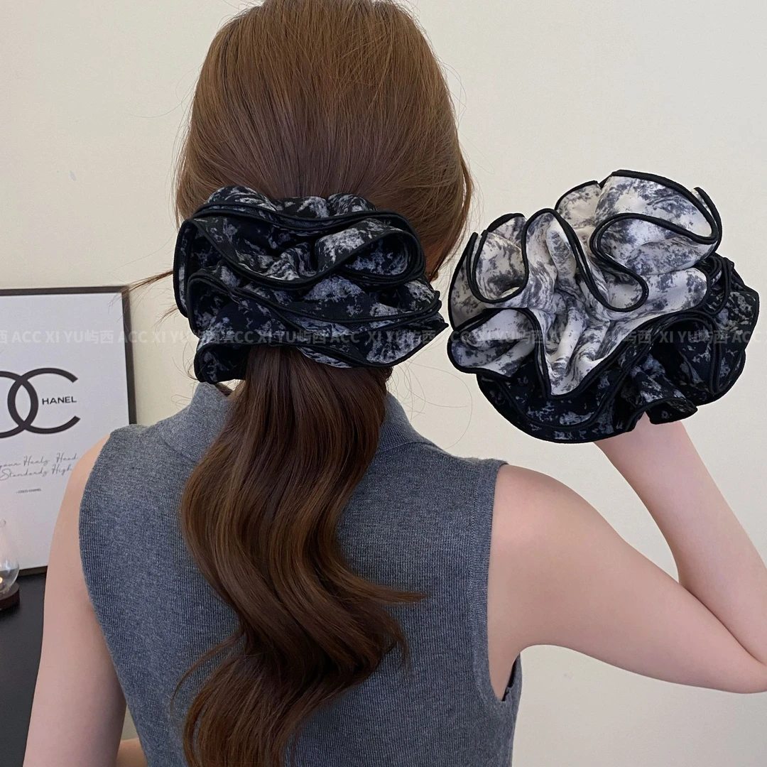 水墨晕染复古扎染四层褶皱清冷感发圈百搭高级感轻奢气质布艺发饰