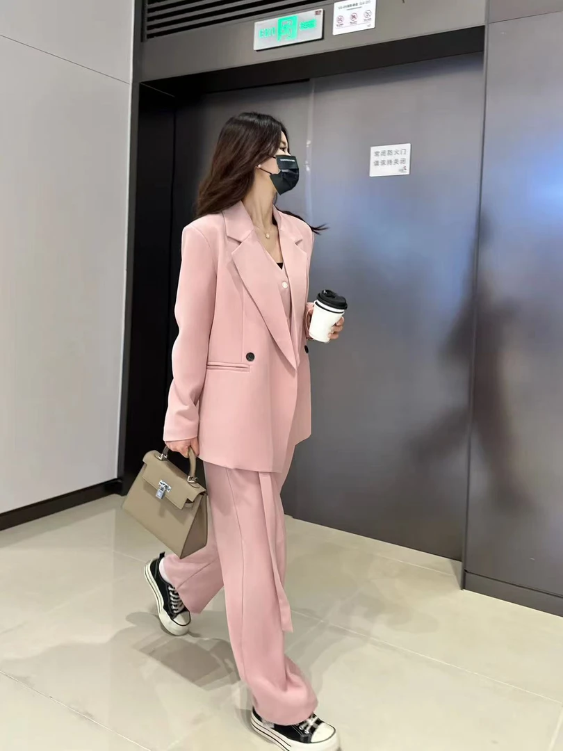 【现货】设计师款后背开叉春装新款休闲西装两件套套装宽松气质