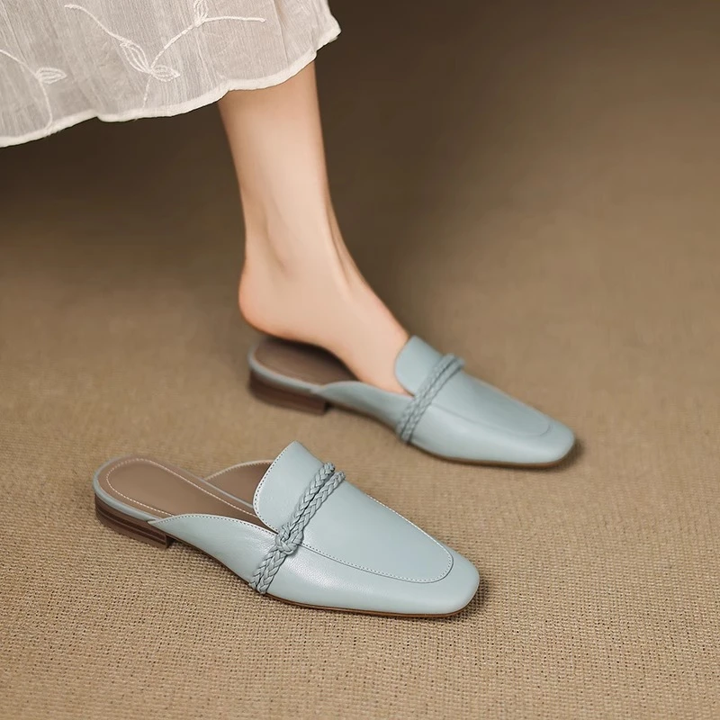 巨舒服超软羊皮绝美包头拖鞋女夏外穿2025新款法式真皮平底凉拖鞋