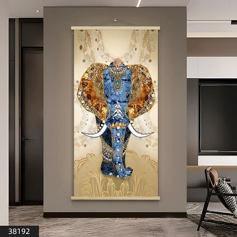 吉祥如意玄关装饰画轻奢大象过道走廊尽头挂画竖版壁画