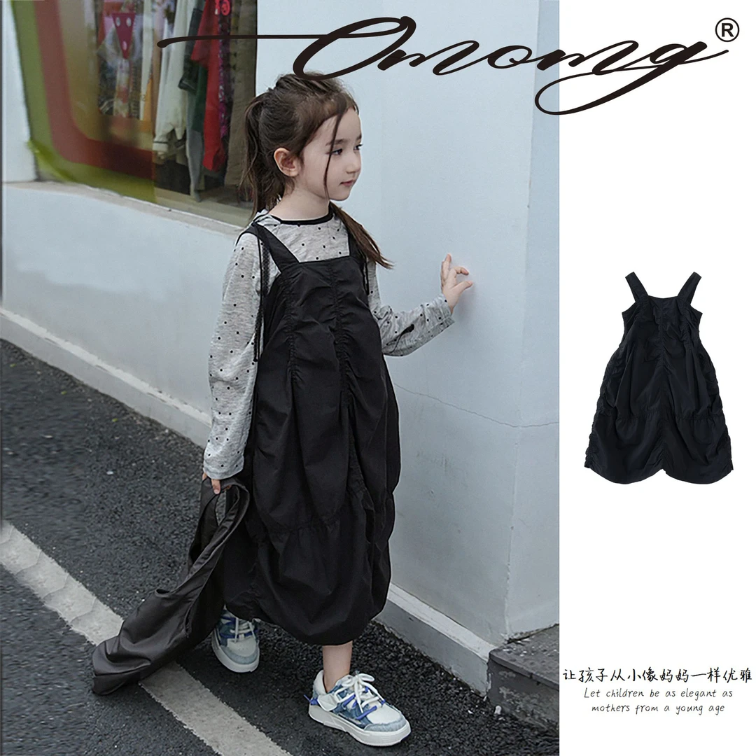 OMOMG25女童吊带裙时尚显瘦复古法式小众设计感无袖抽绳G5C018