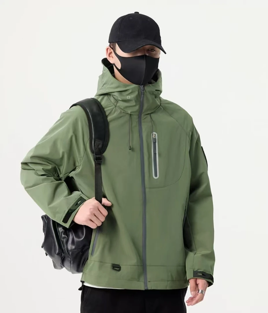 91036春秋男士工装冲锋衣纯色简约百搭痞帅防晒连帽夹克潮99