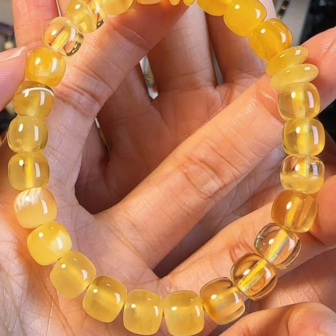 蜜蜡未镶嵌手链焦皮料瓷白拉丝设计款8mm老型手串