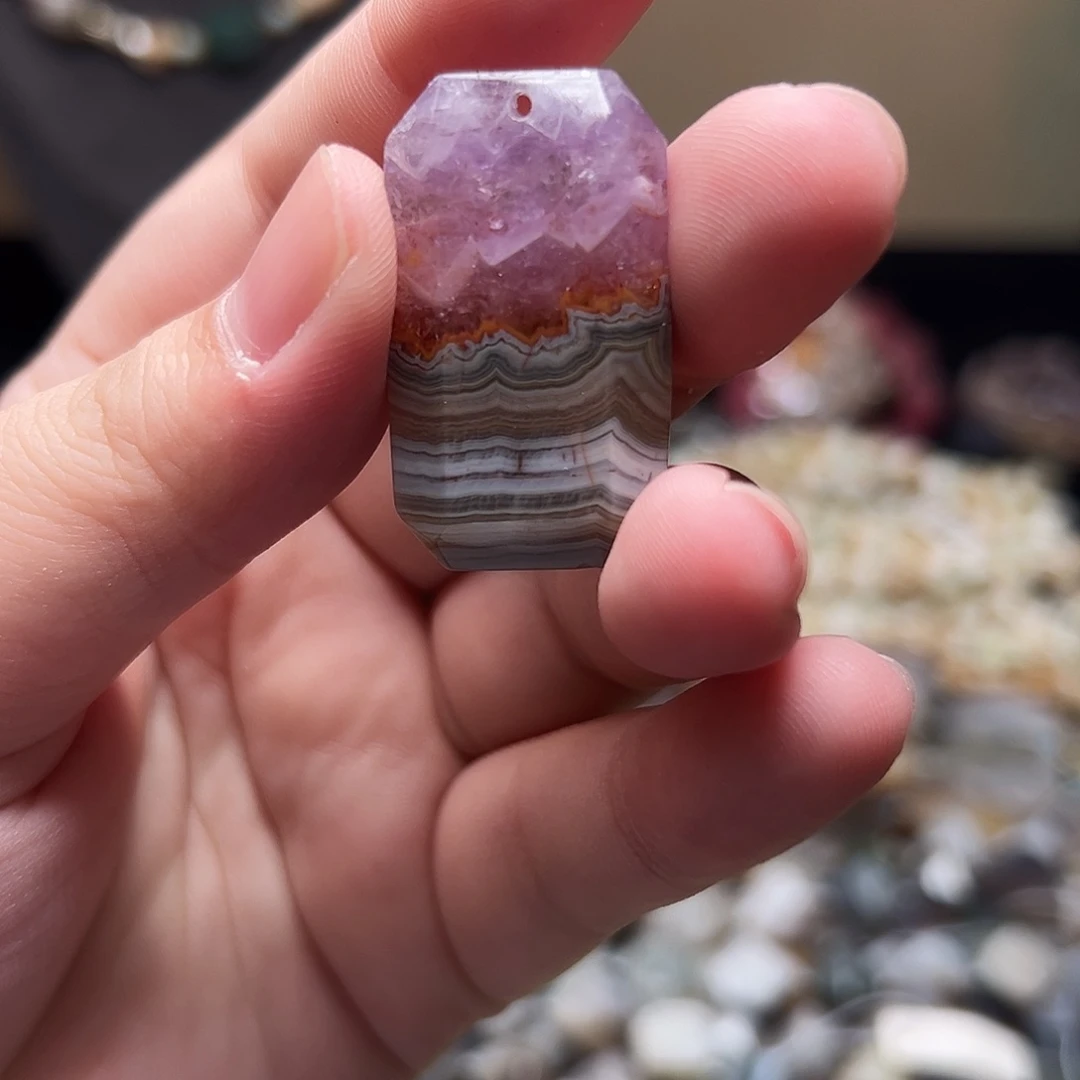 玛瑙/玉髓合金珠宝半成品D600，极光玛瑙方块吊坠一个