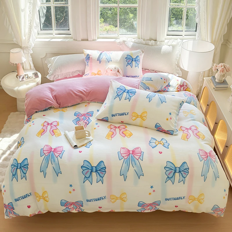 【老板专属】皇冠印花牛奶绒四件套-元气蝴蝶结