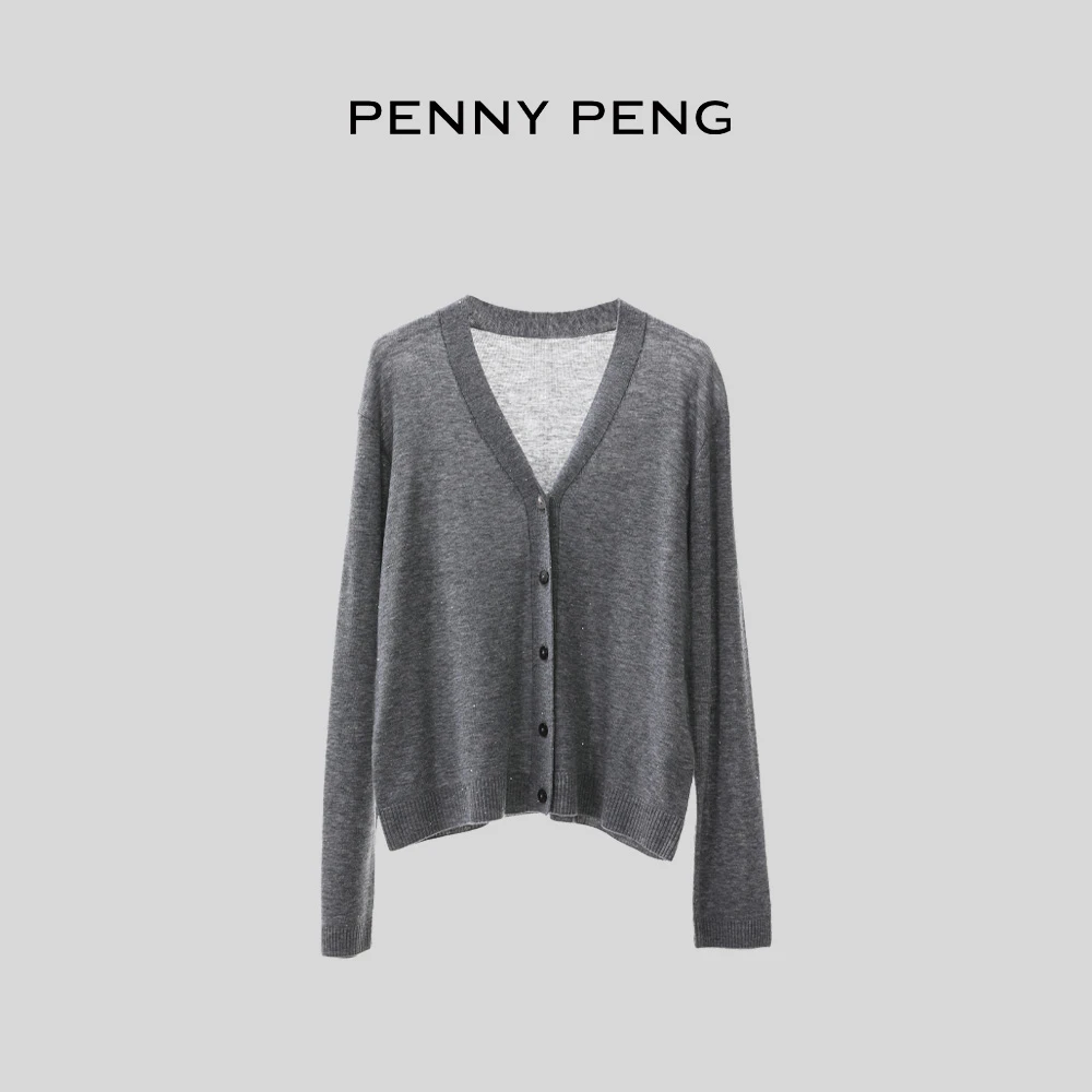 PENNYPENG迷雾剧场春季欧若风气质宽松洋气休闲灰色软糯羊毛开衫