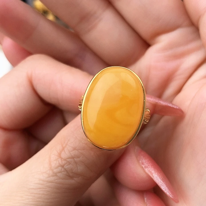 蜜蜡戒指银S925镶嵌戒指