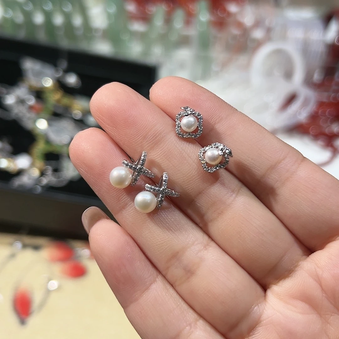 淡水珍珠耳饰银S925镶嵌诗*