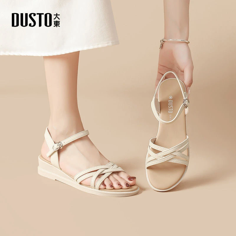 大东坡跟凉鞋女夏外穿时尚百搭厚底增高鞋子休闲一字带女鞋0014