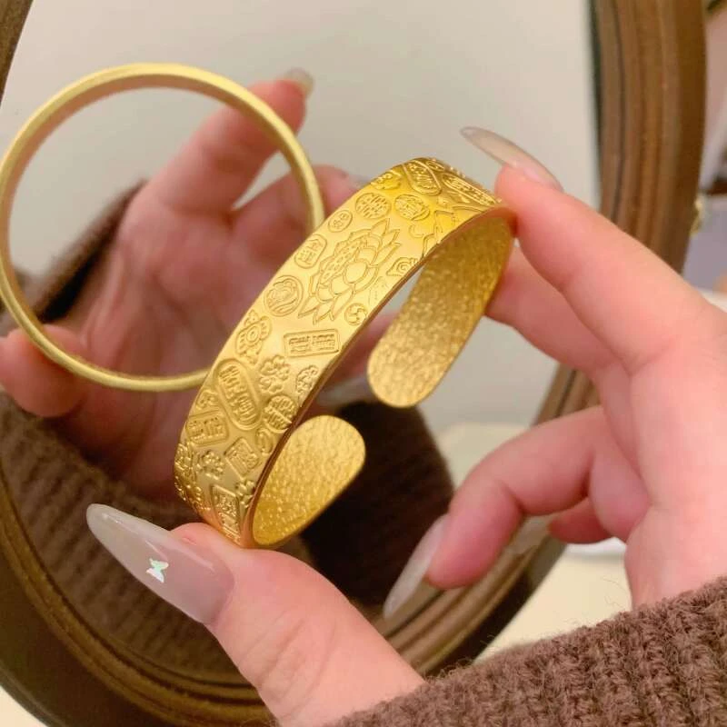 铜合金手镯 实心宽版八宝吉言手镯 开口式 S009