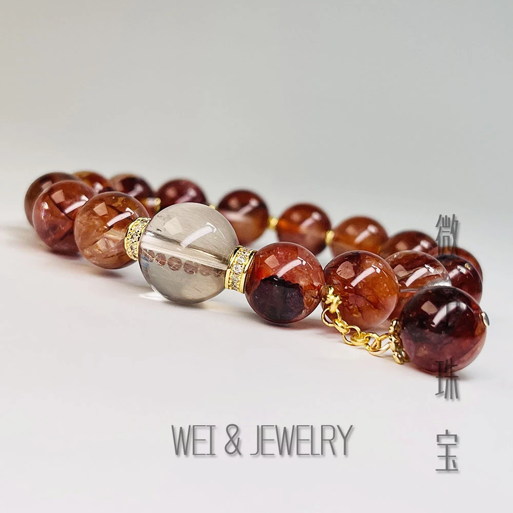 【国学珠宝】天然牛血胶花设计款女款补弹性手工复古单圈手链多样性