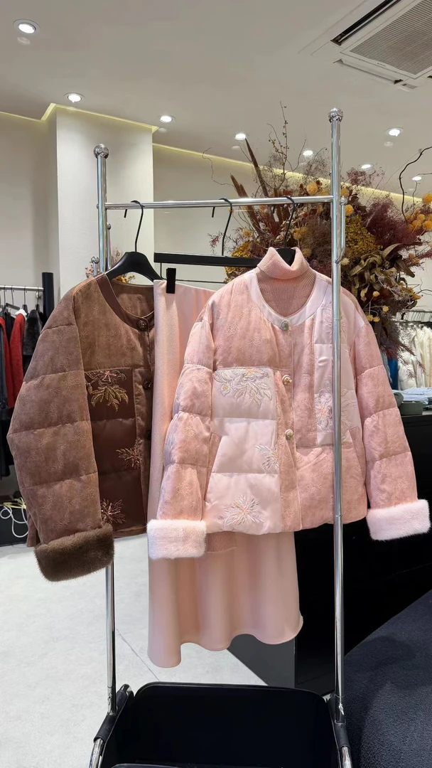 【棉服】樱花粉--新中式加棉设计师高定轻奢宽松休闲复古圆领国潮