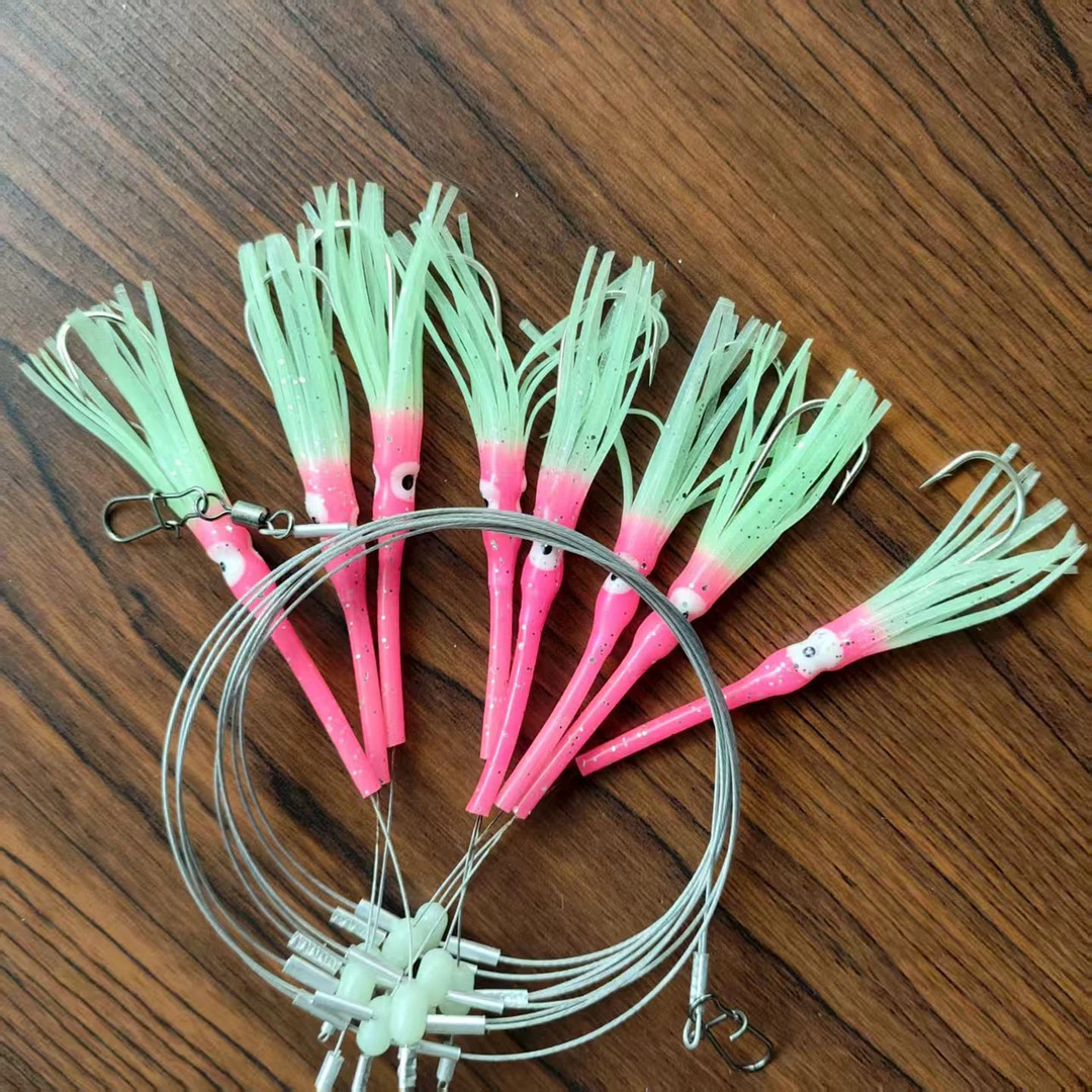 山东海钓夜光带鱼太刀鱼钩长柄船钓防咬章鱼夜光鱿鱼假饵串钩钓组