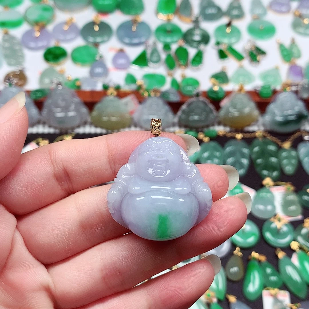 翡翠18K金镶嵌颈饰天然翡翠A货