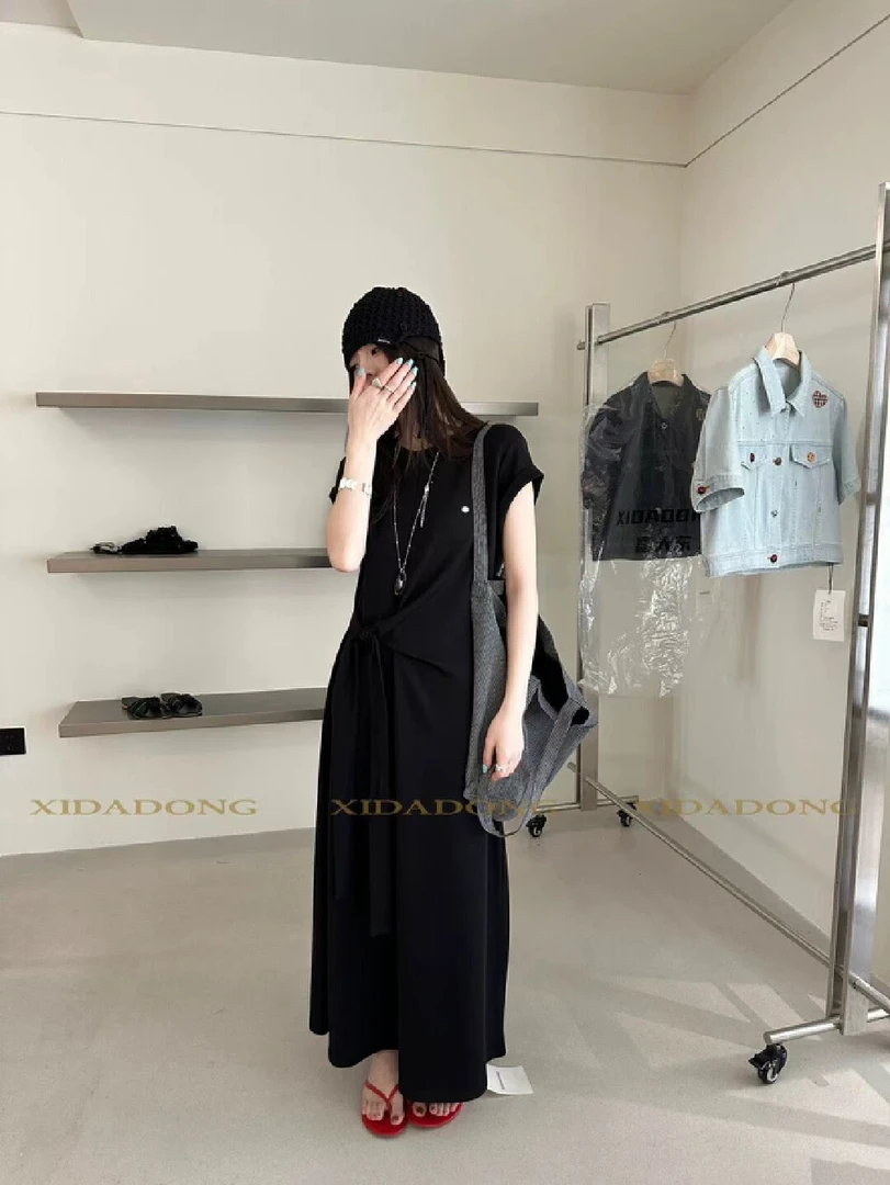 韩版收腰绑带连衣裙女百搭长裙女83175