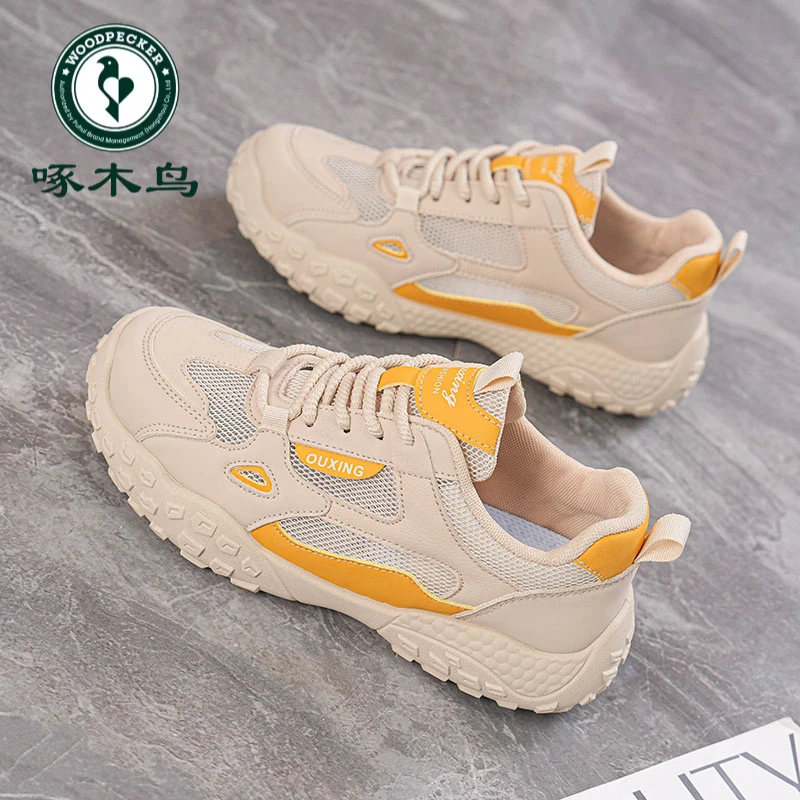 啄木鸟老爹鞋女2025新款秋季爆款显脚小网面透气运动轻便鞋子