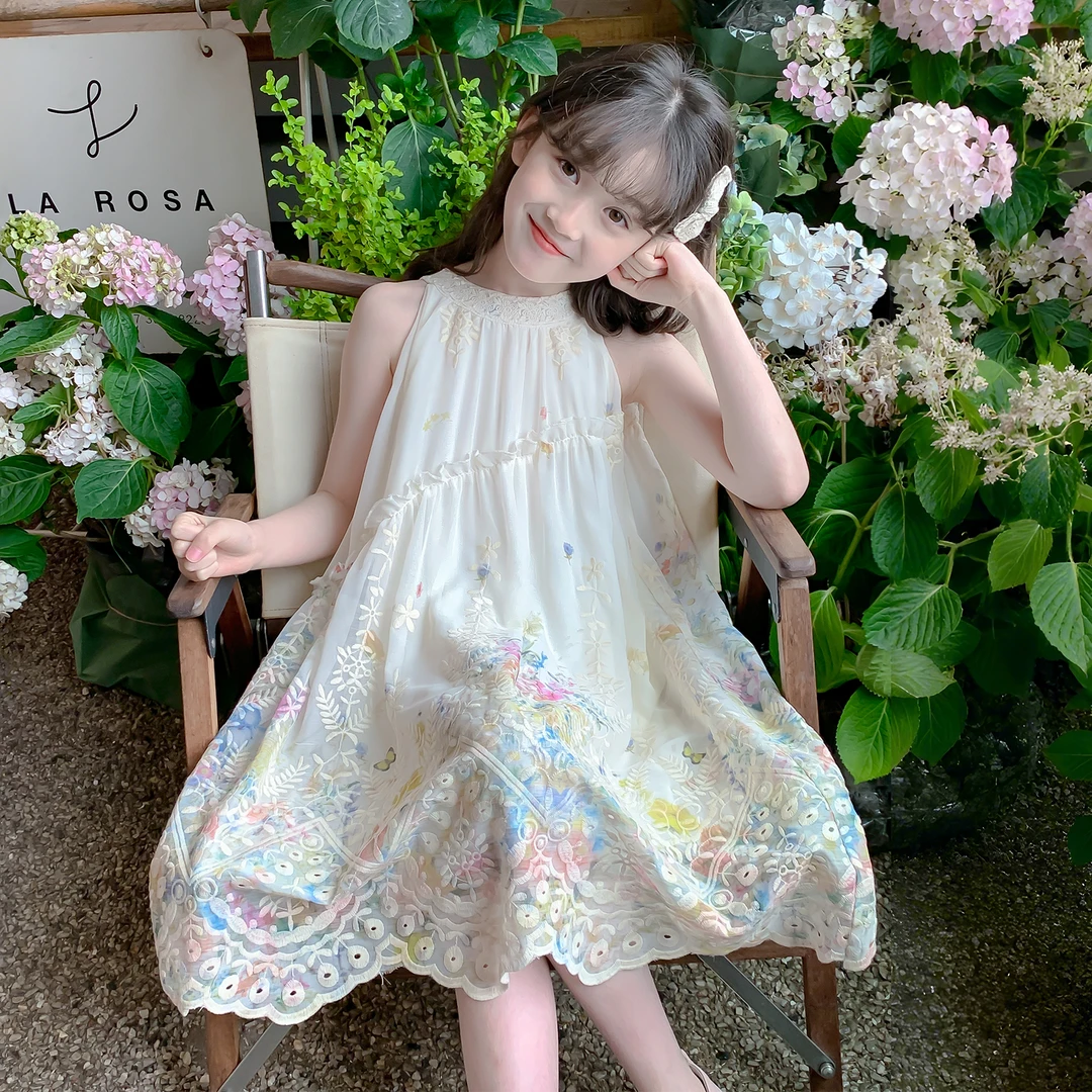 女童夏款连衣裙2025夏季新款田园风中大童碎花无袖公主裙Q13680
