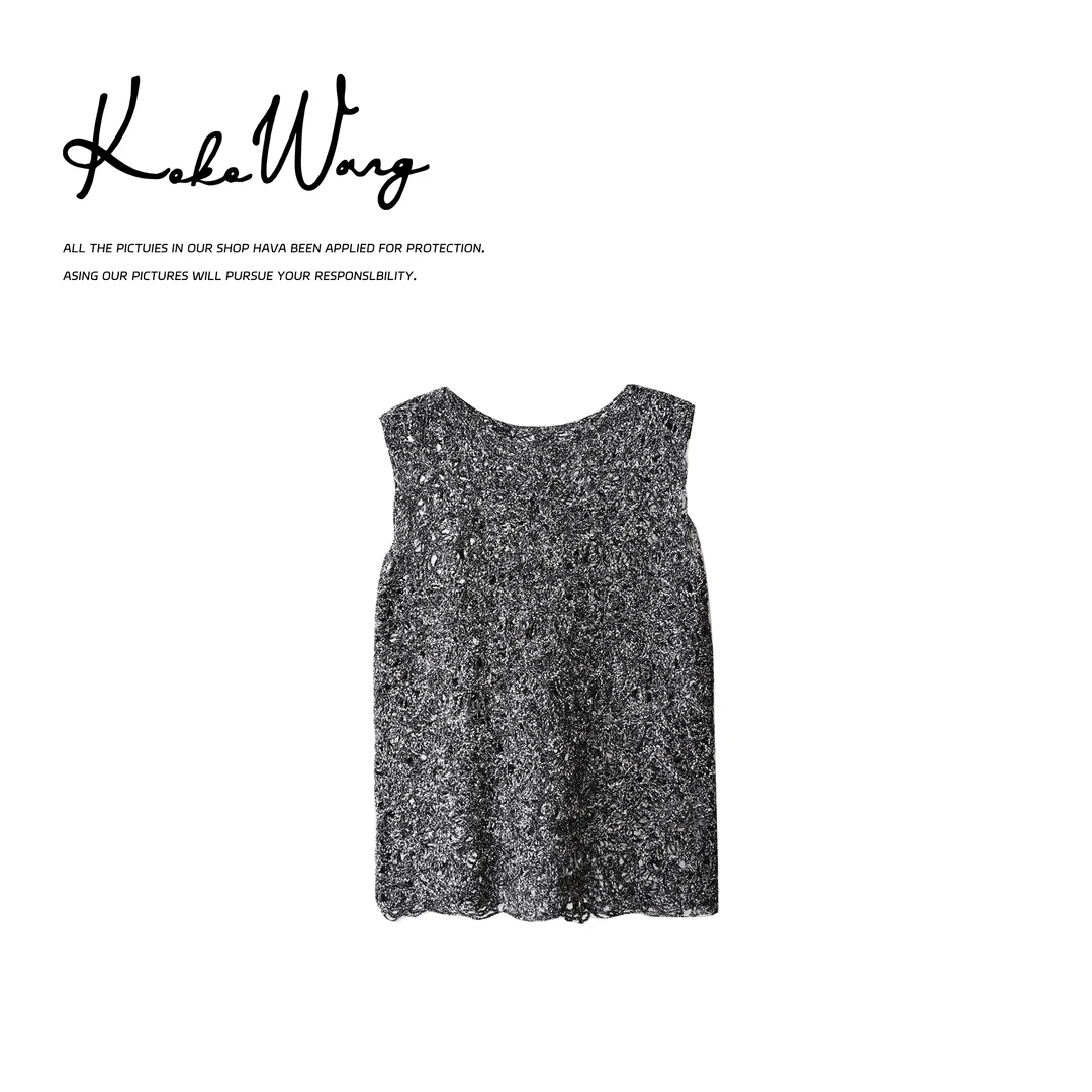 KOKO WANG早秋时尚气质镂空花灰休闲百搭套头针织衫N6815H02Z01