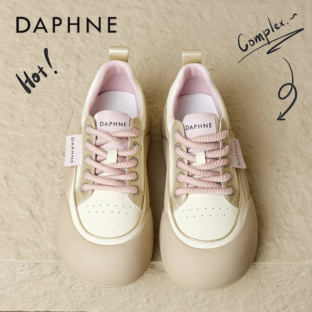 达芙妮厚底小白鞋女2025秋季娃娃头丑萌面包鞋百搭运动休闲板鞋女