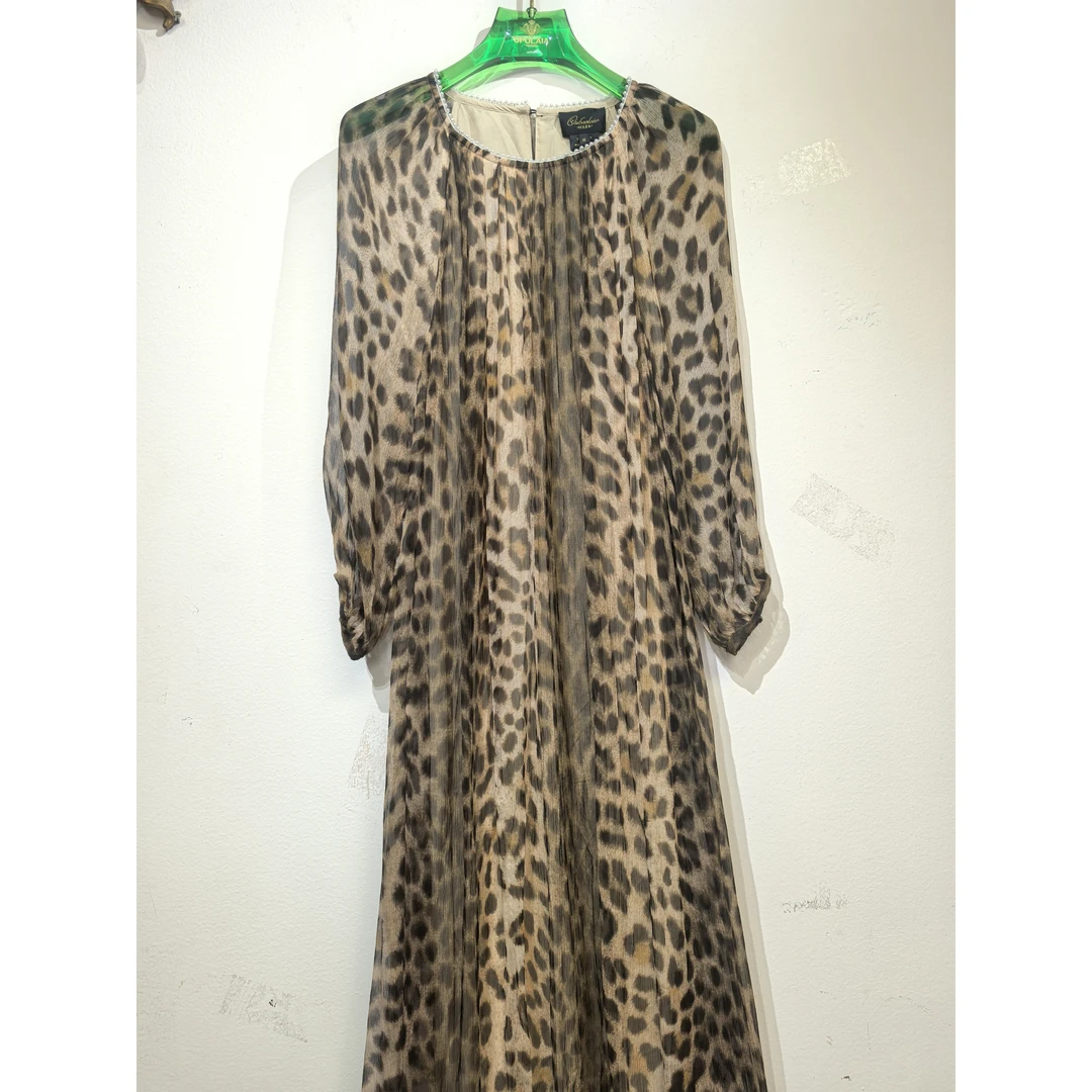 2025新款高定桑蚕丝豹纹连衣裙6106-254