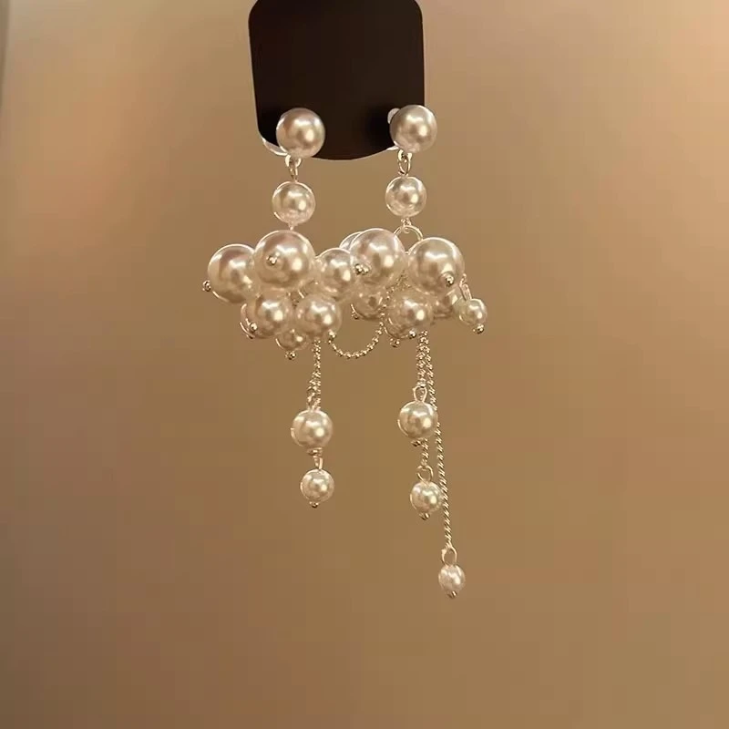 轻奢感法式珍珠流苏长款耳钉度假风浪漫优雅时尚设计感耳饰