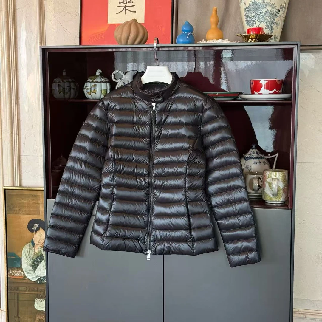 MYL 2025年秋季新款黑色鹅绒羽绒服立领休闲百搭细条羽绒上衣外套