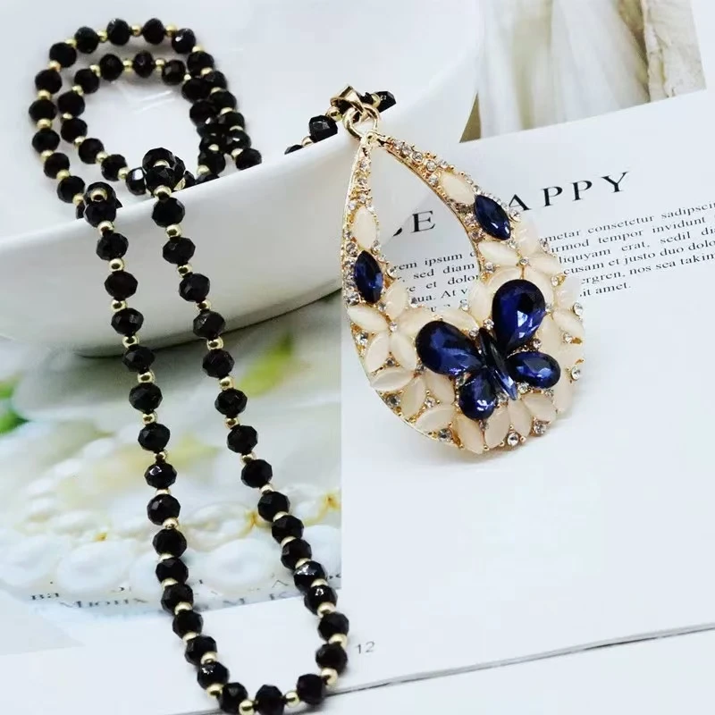 铜合金占古ZHANGU r1139 蓝蝴蝶小胖福玻璃毛衣链