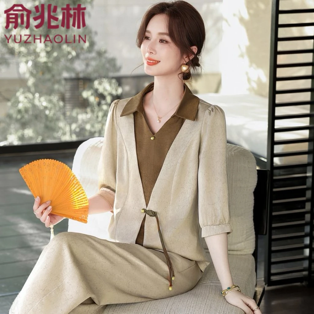 俞兆林妈妈夏装衬衫新款套装中老年母亲节中老年妈妈装夏季收腰