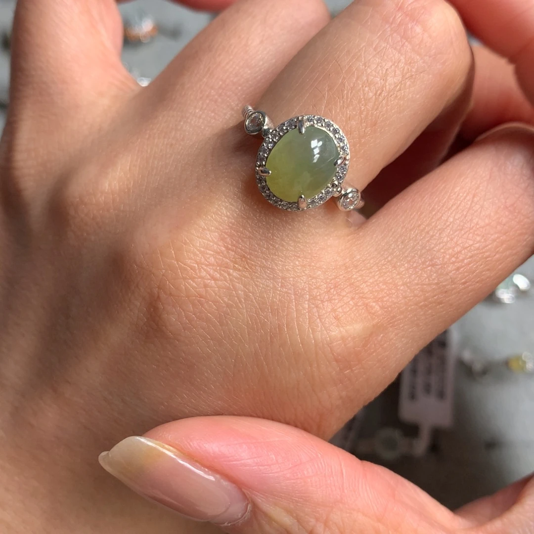 翡翠银S925镶嵌颈饰戒指