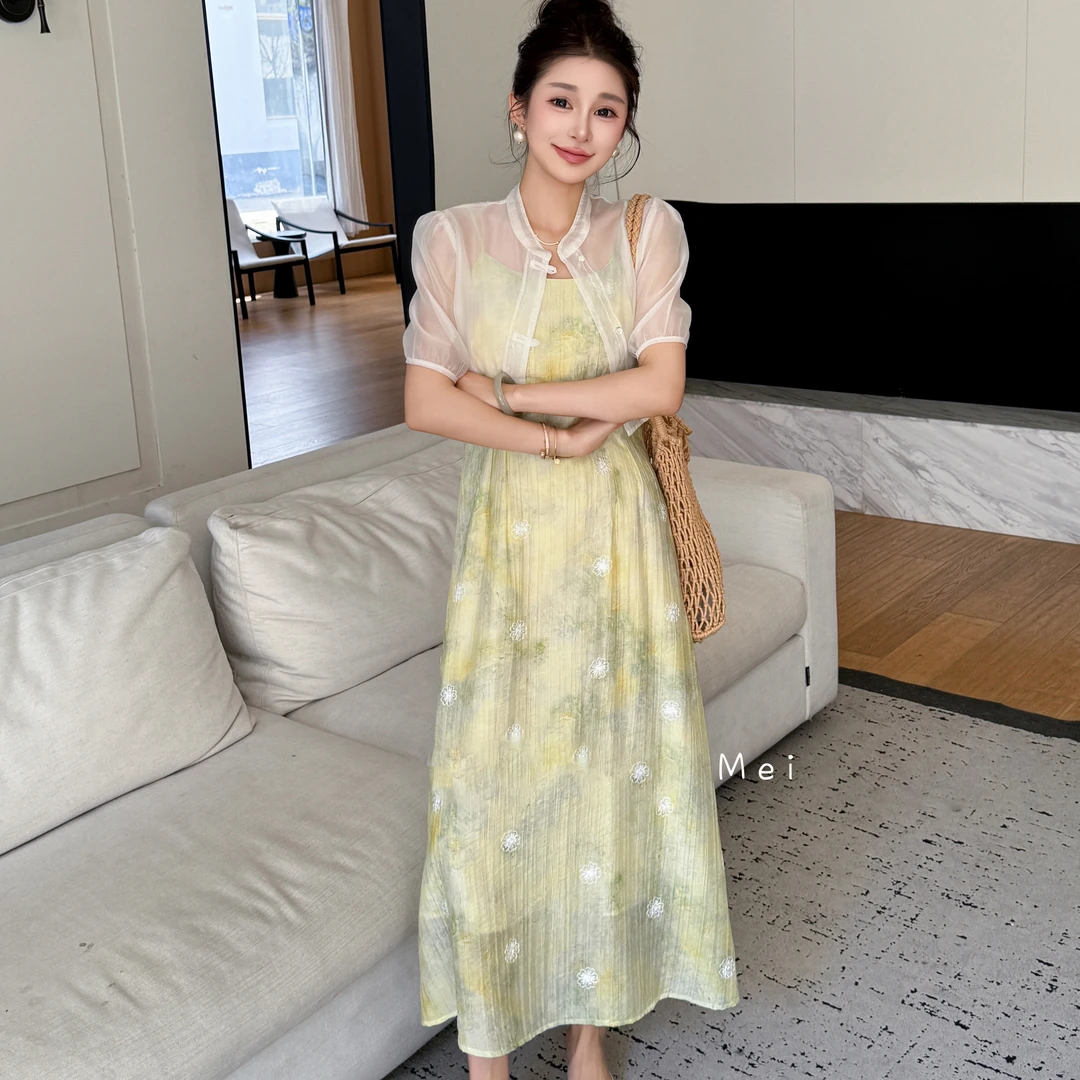 无印心匠D10242 国风气质女夏季显瘦衬衣吊带连衣裙套装 K316