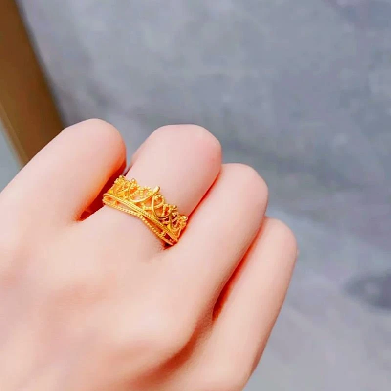 铜合金戒指 新款复金色大皇冠戒指女轻奢ins公主指环鸢尾花耳饰