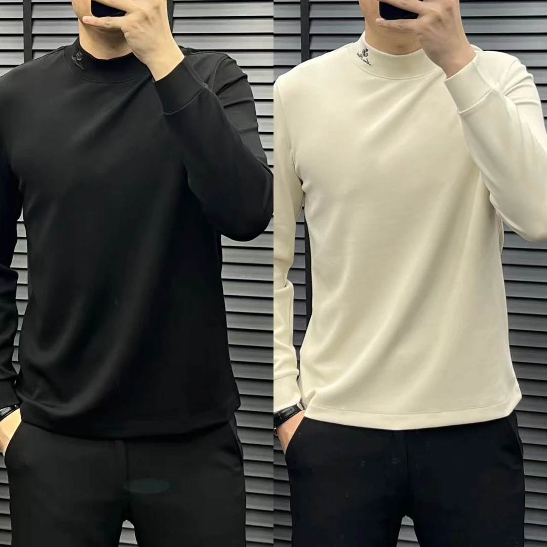 HS冬季新款DL35689男士老钱风简欧商务百搭休闲纯色寸领长袖T恤