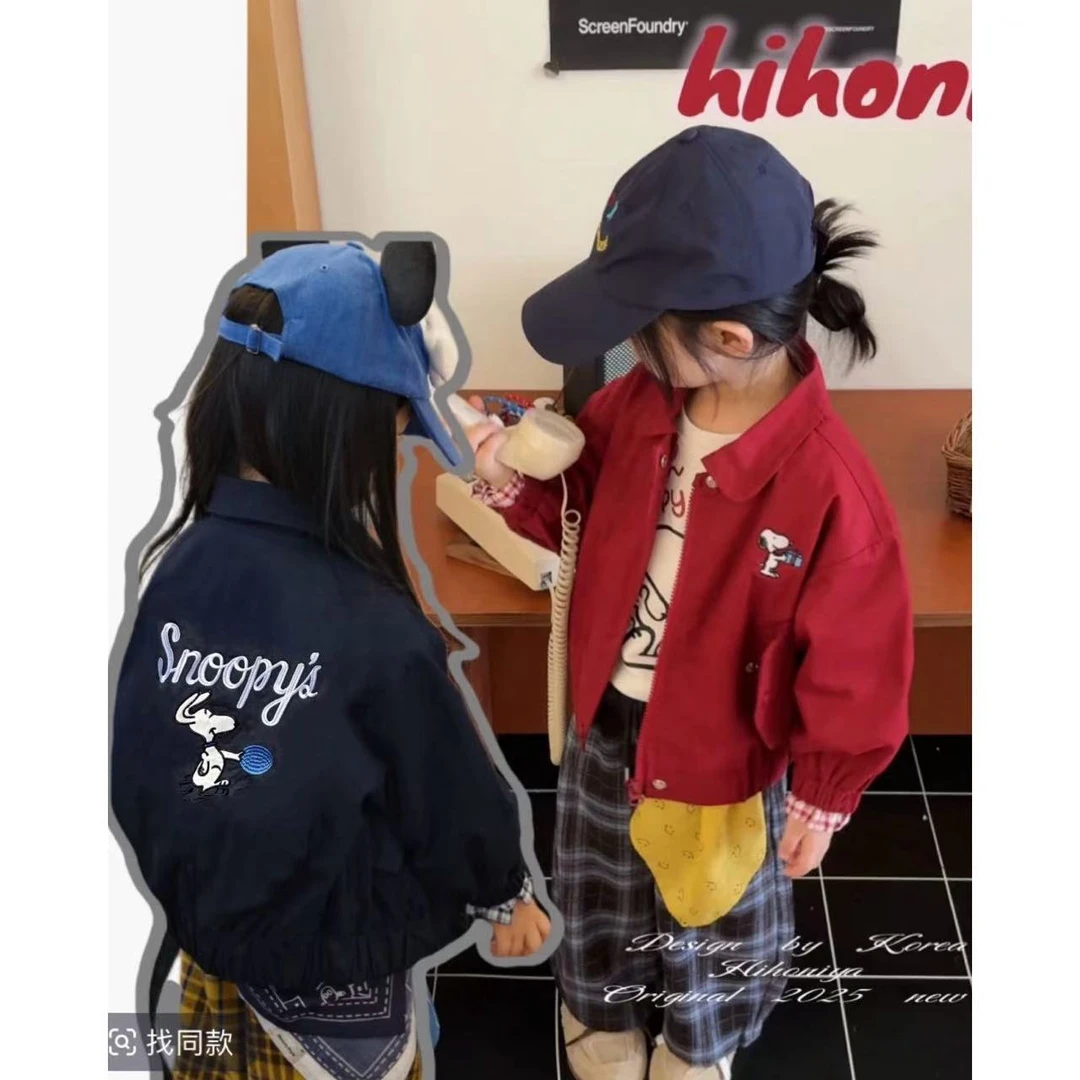 25秋季女童刺绣棉服外套儿童史努比飞行服潮酷痞帅女宝童装