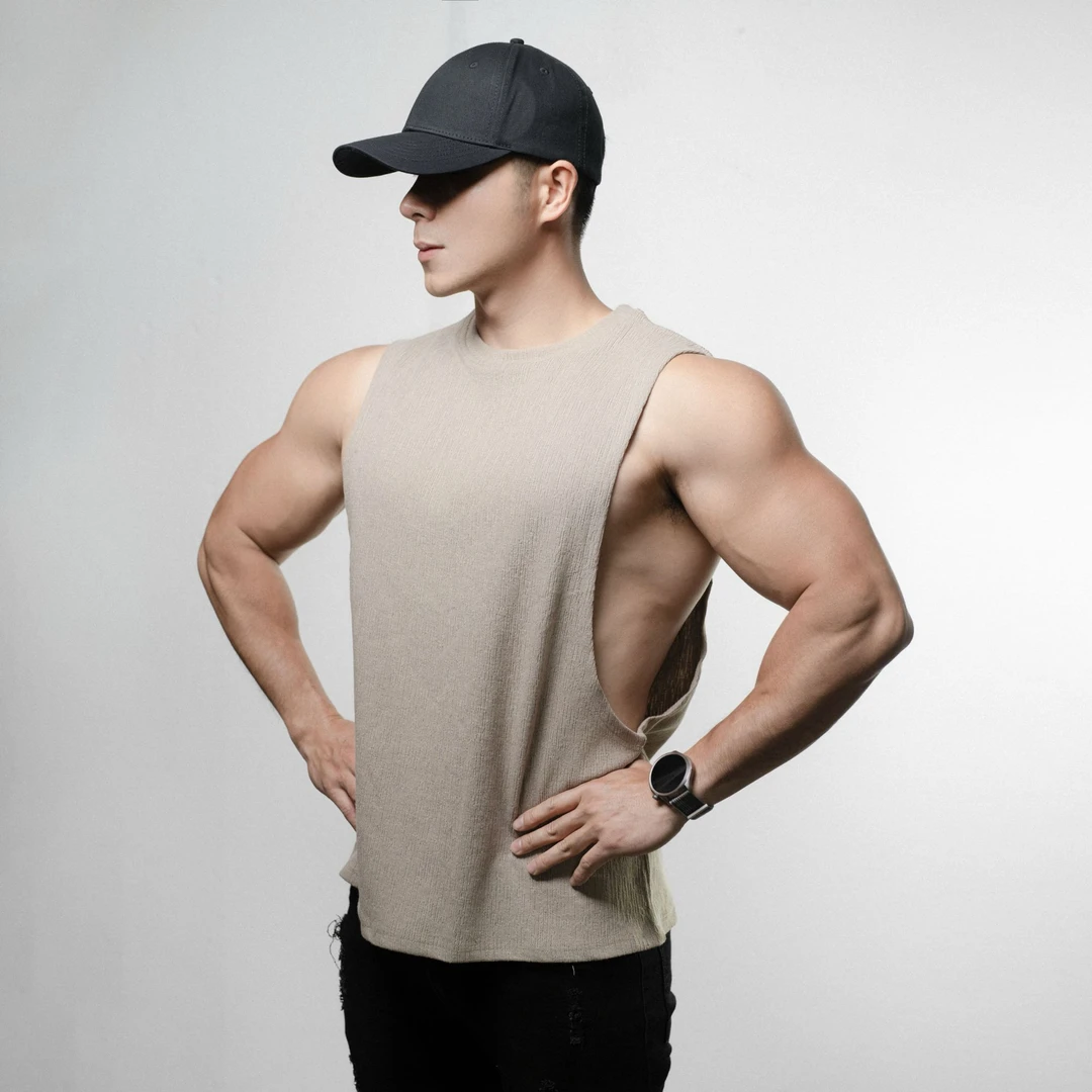 弹力男士夏季无袖显大背心健身纯色宽松透气潮流休闲运动马甲T恤