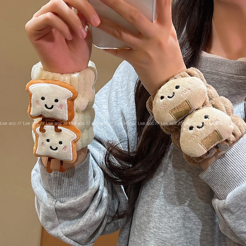 可爱芝士吐司洗脸手腕带防滴水防湿袖神器洗漱手环可爱卡通束发带