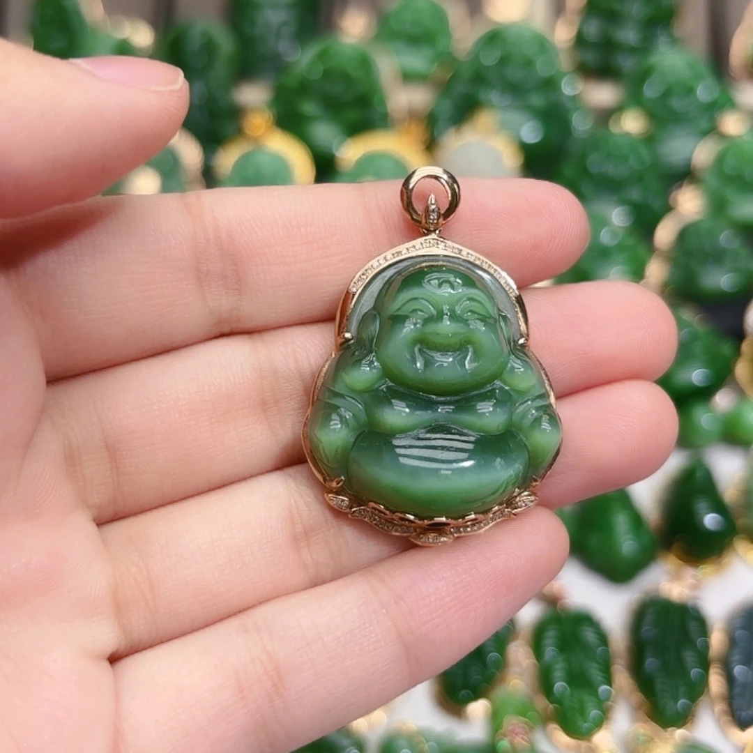 和田玉（碧玉）18K金镶嵌颈饰