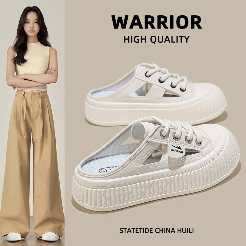 Warrior/回力镂空半托凉鞋女鞋2025年夏季新款韩版百搭休闲洞洞鞋