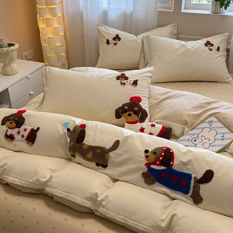 【朵罗塔】腊肠小狗床上四件套纯棉100%全棉2025新款被套床单床笠款