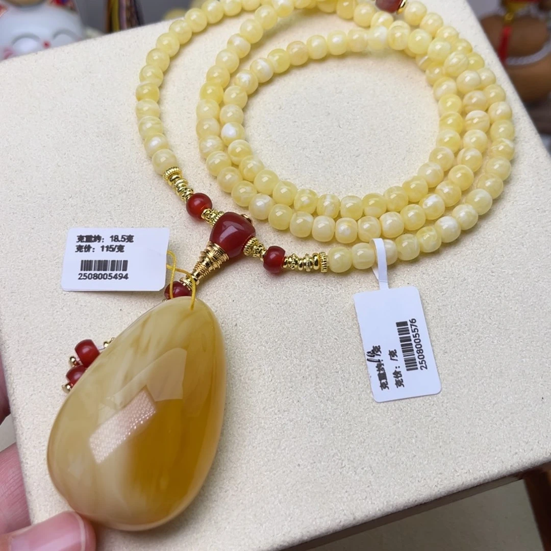蜜蜡颈饰未镶嵌水滴白蜡6精工老型108套链